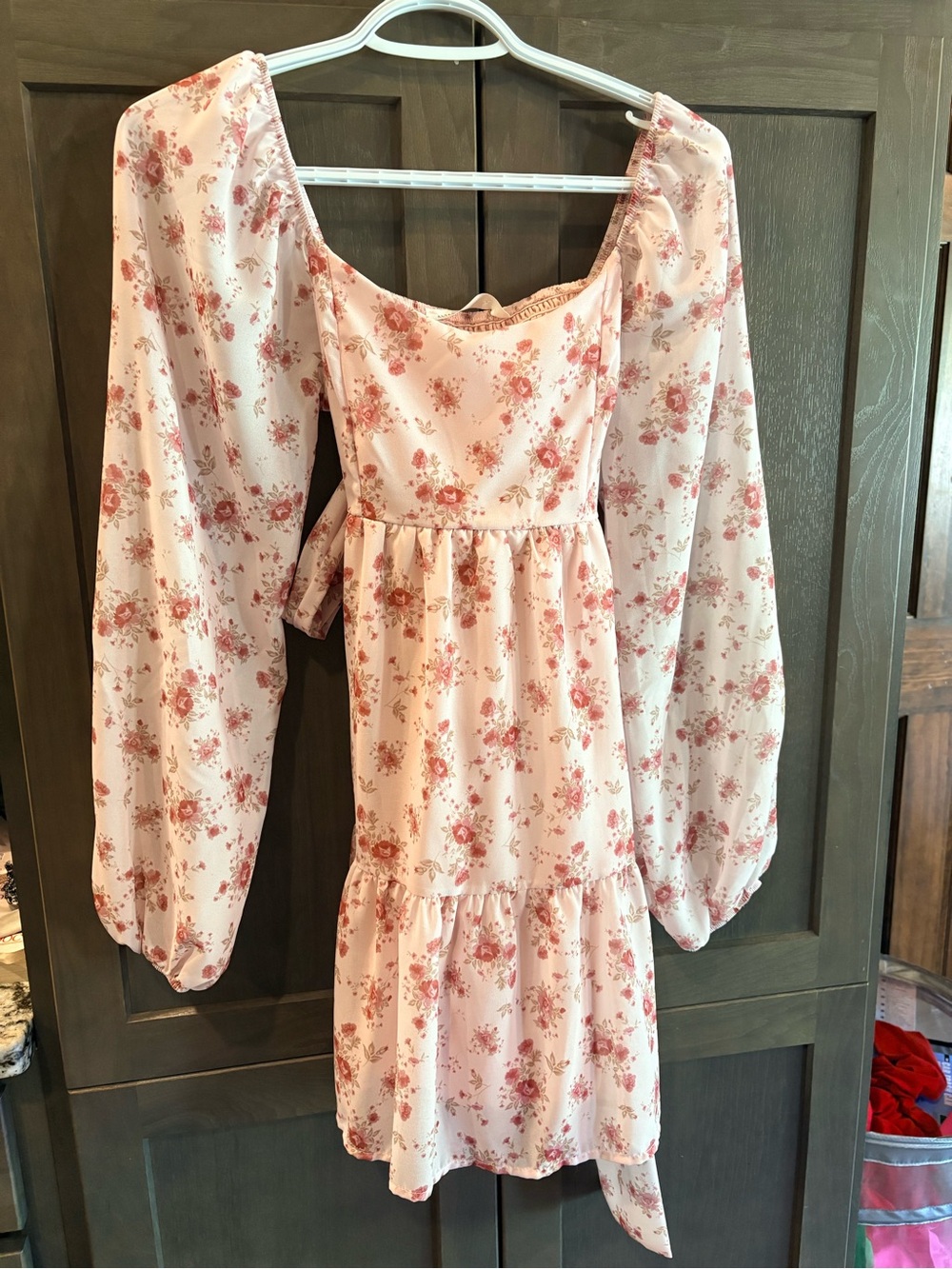 Altar'd State Ivory Mauve Floral Ruffle Dress